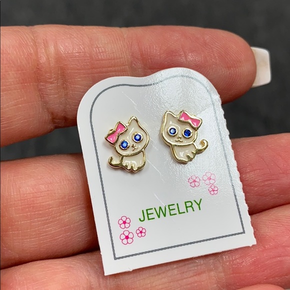 14k gold plated Enamel Cat Kitten CZ Earrings!. - Picture 4 of 7